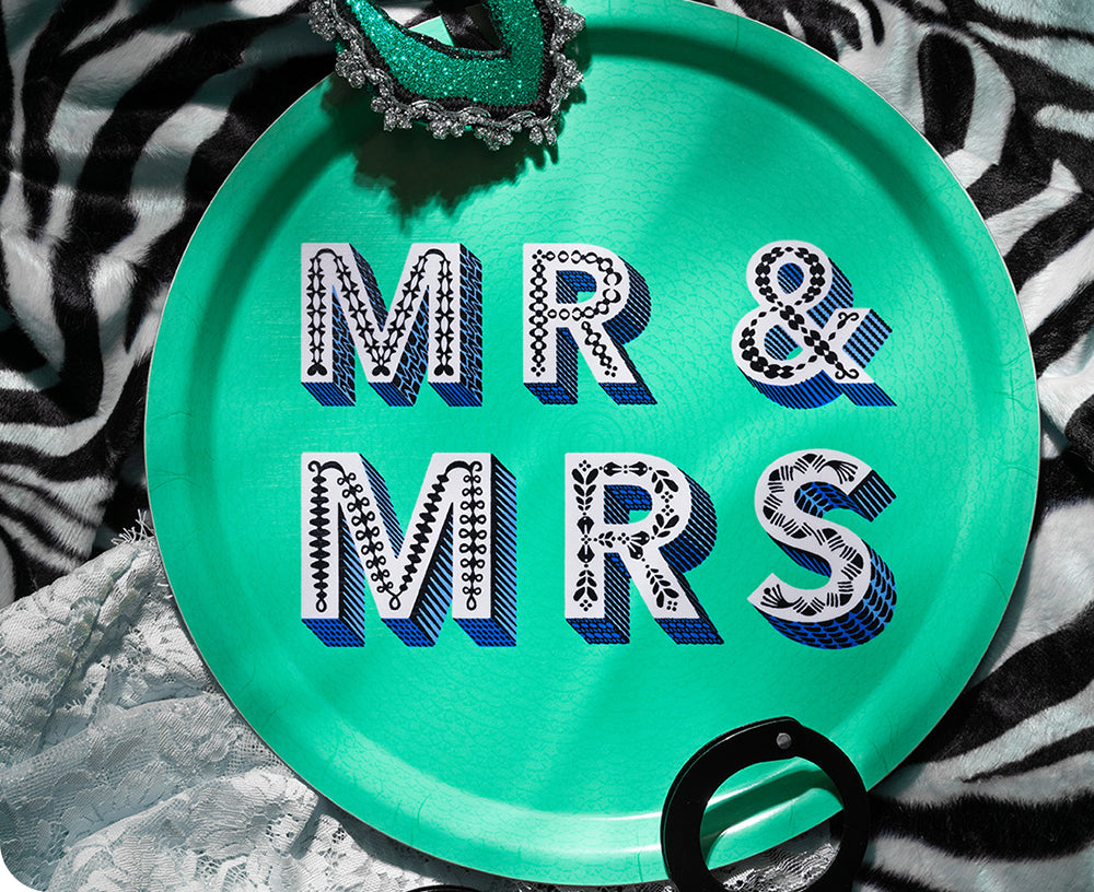 Round Word Tray - Mr & Mrs - by Jamida