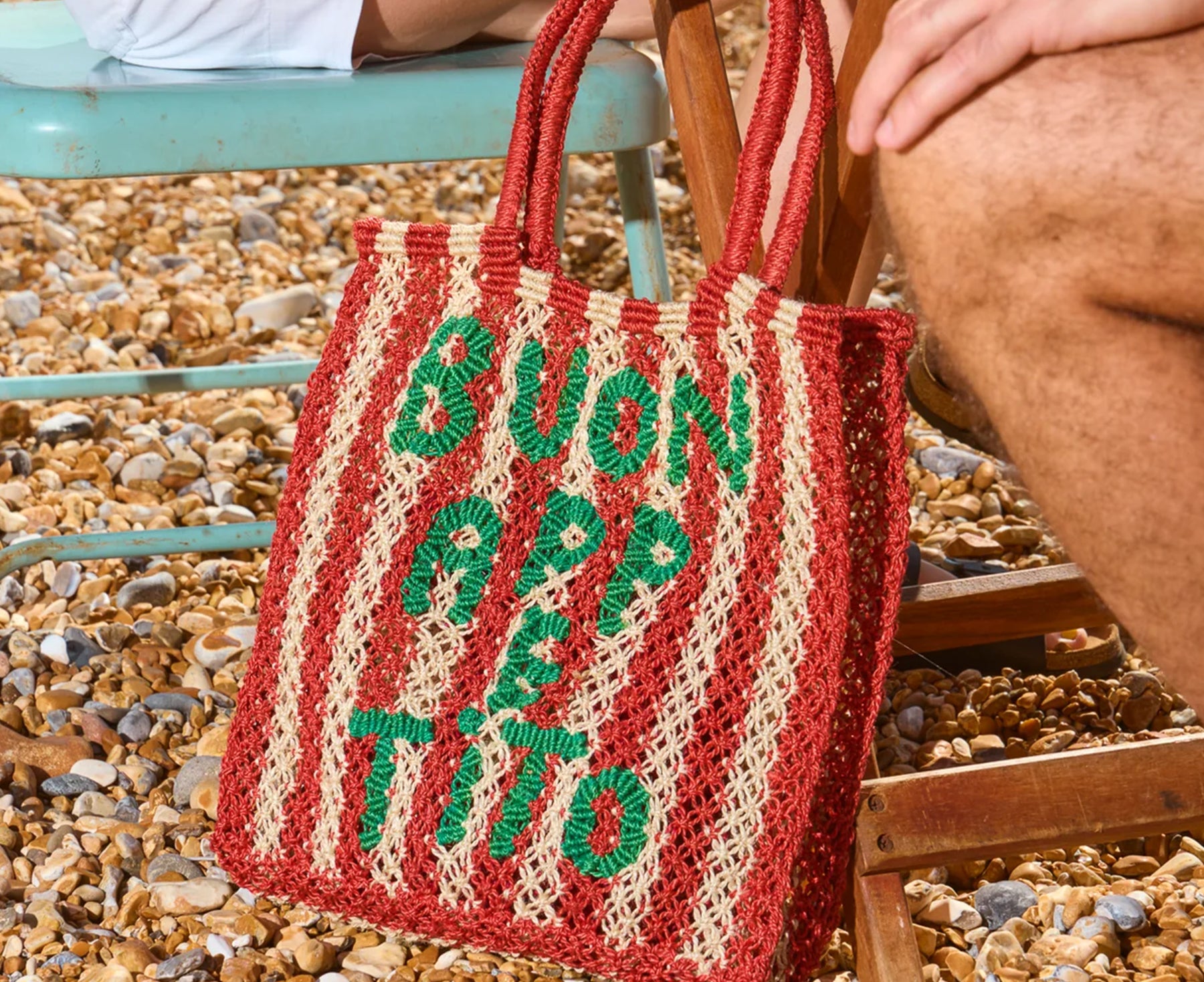 Jute Word Bag - Buon Appetito in Red - by The Jacksons on the beach