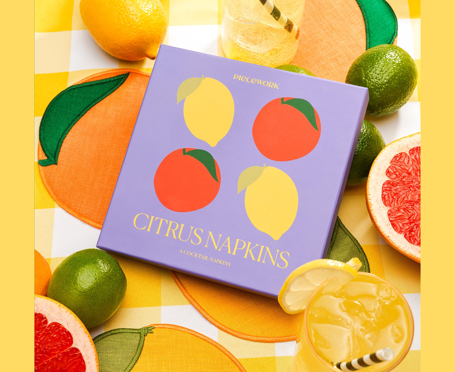Cocktail Napkin Set - Citrus - by Piecework