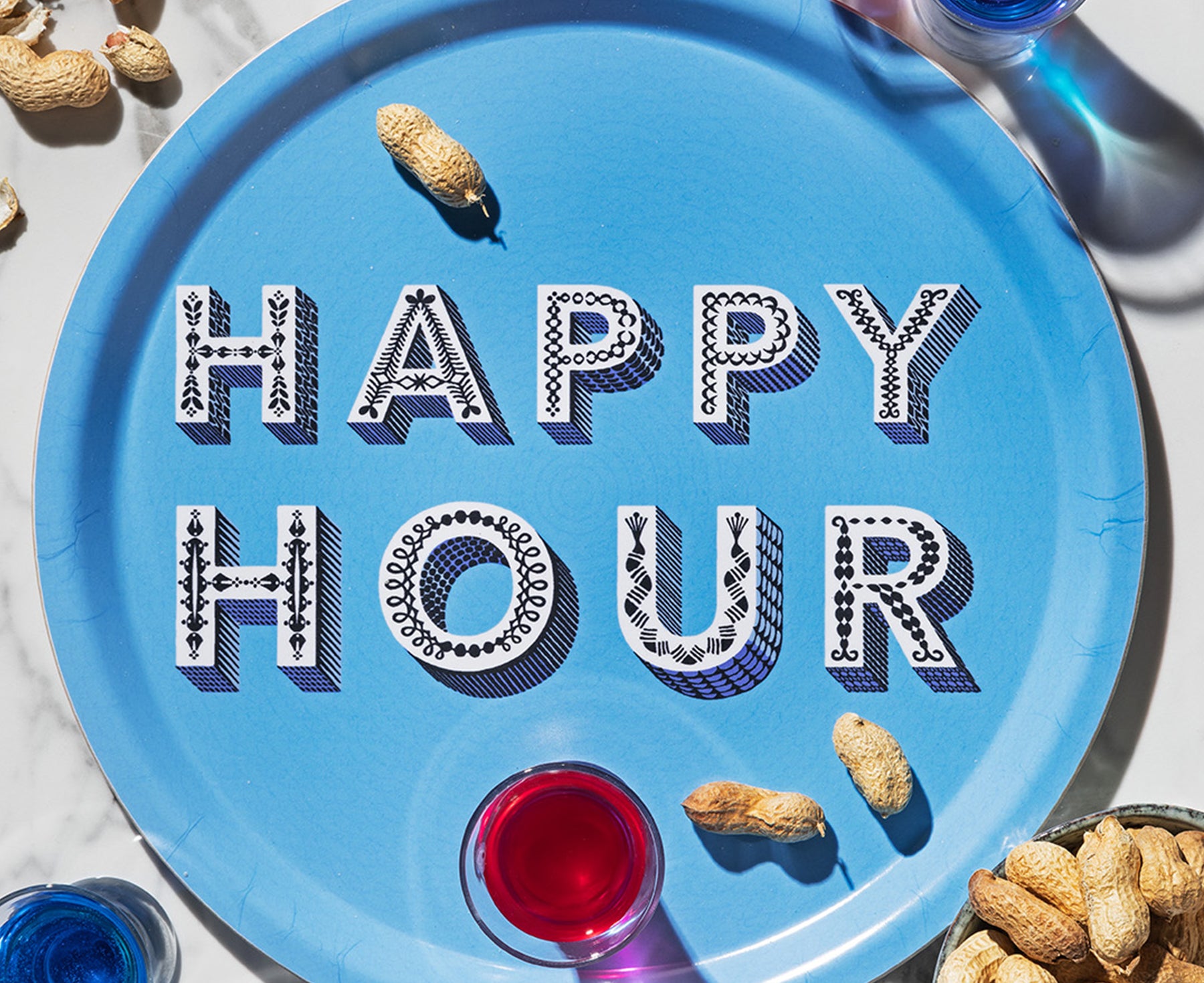 Round Word Tray - Happy Hour Blue - by Jamida