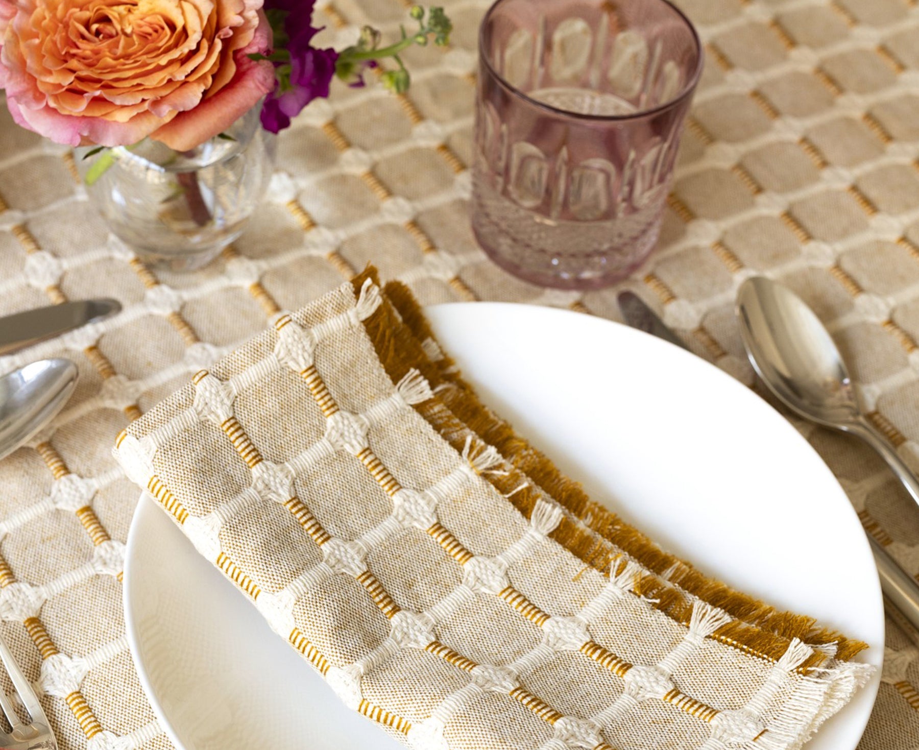 Hopsack Tablecloth in Honey by Dove & Donkey