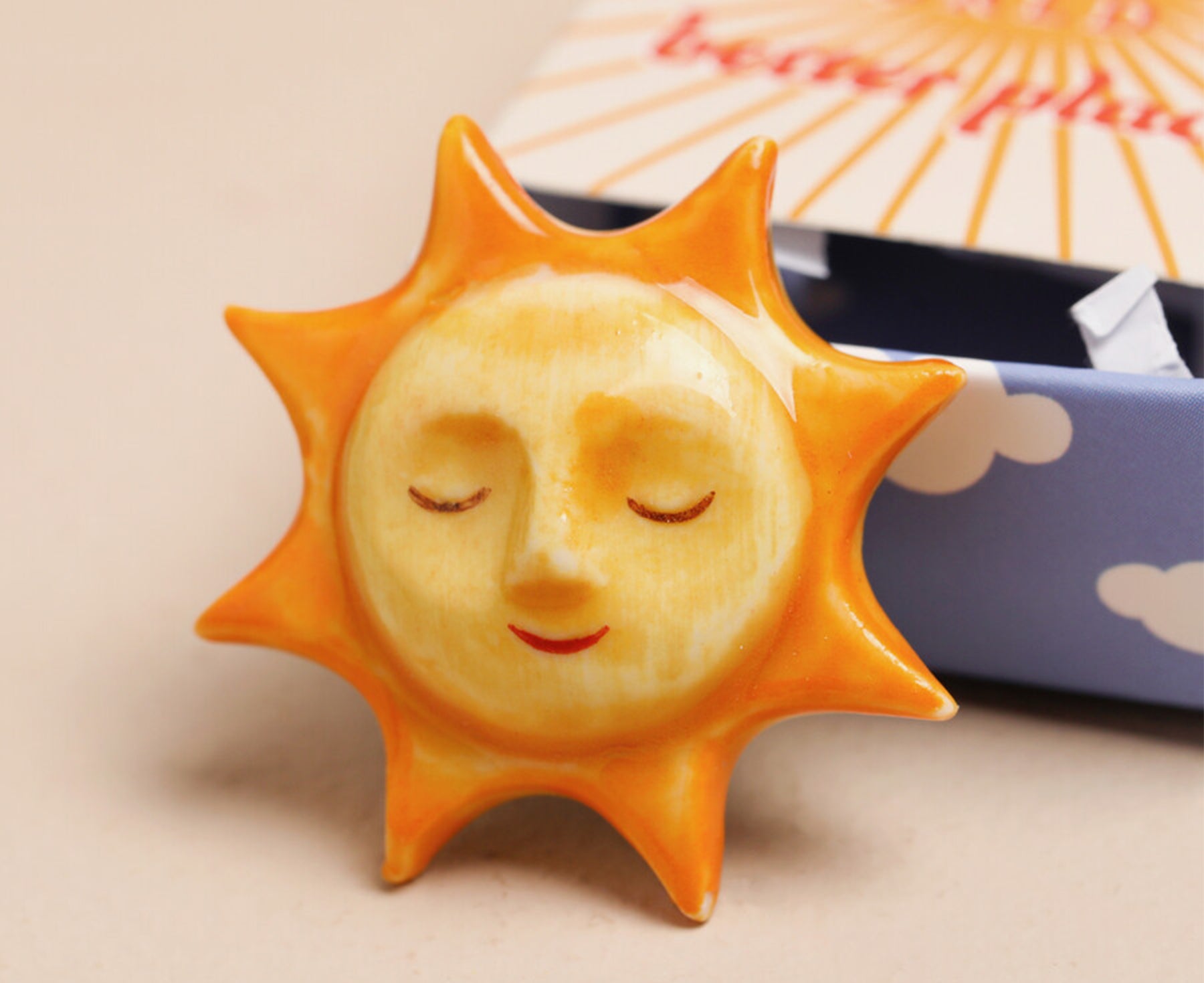 Tiny Ceramic Matchbox Token - Sunshine - by Lisa Angel