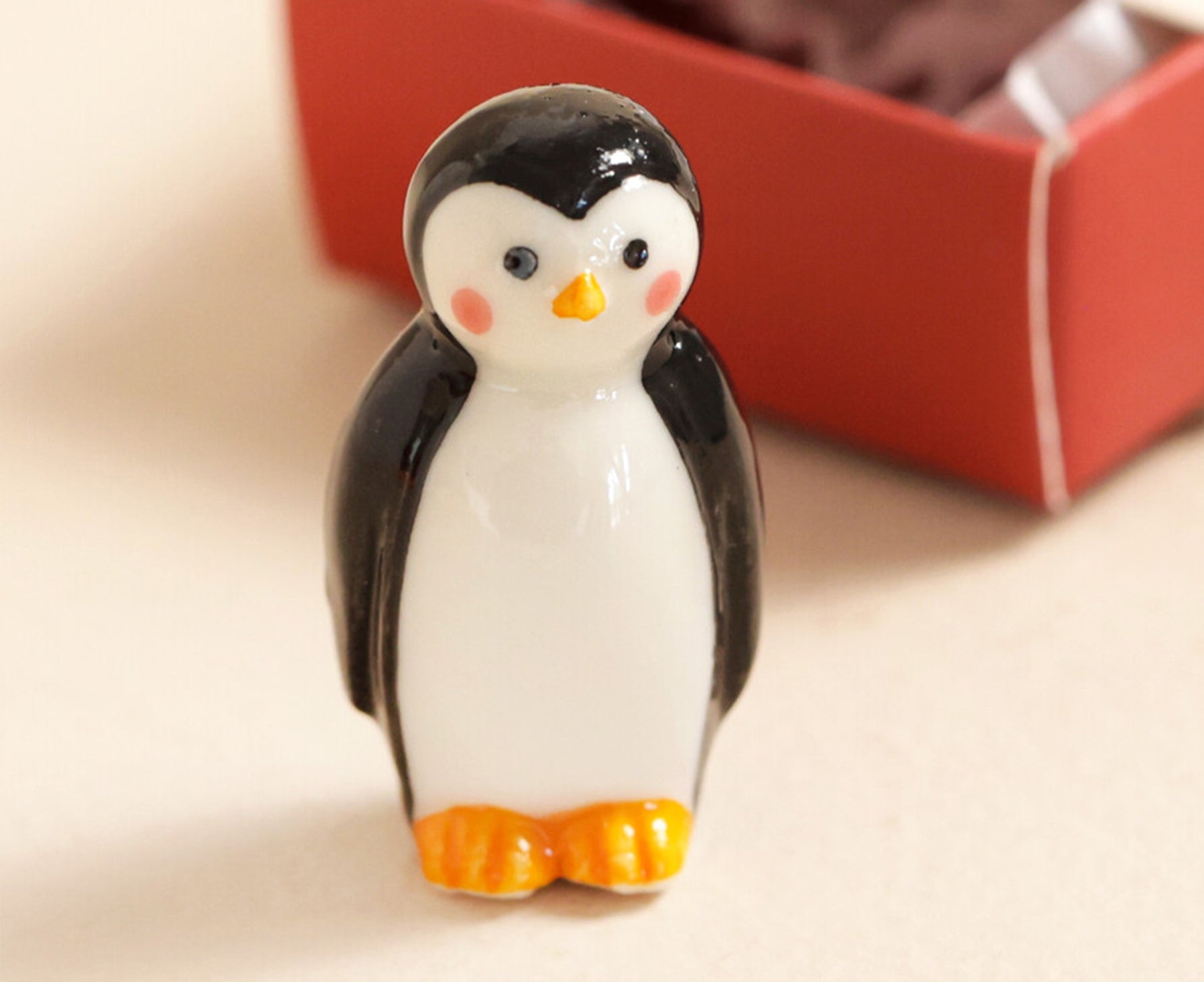 Tiny Ceramic Matchbox Token - Penguin - by Lisa Angel