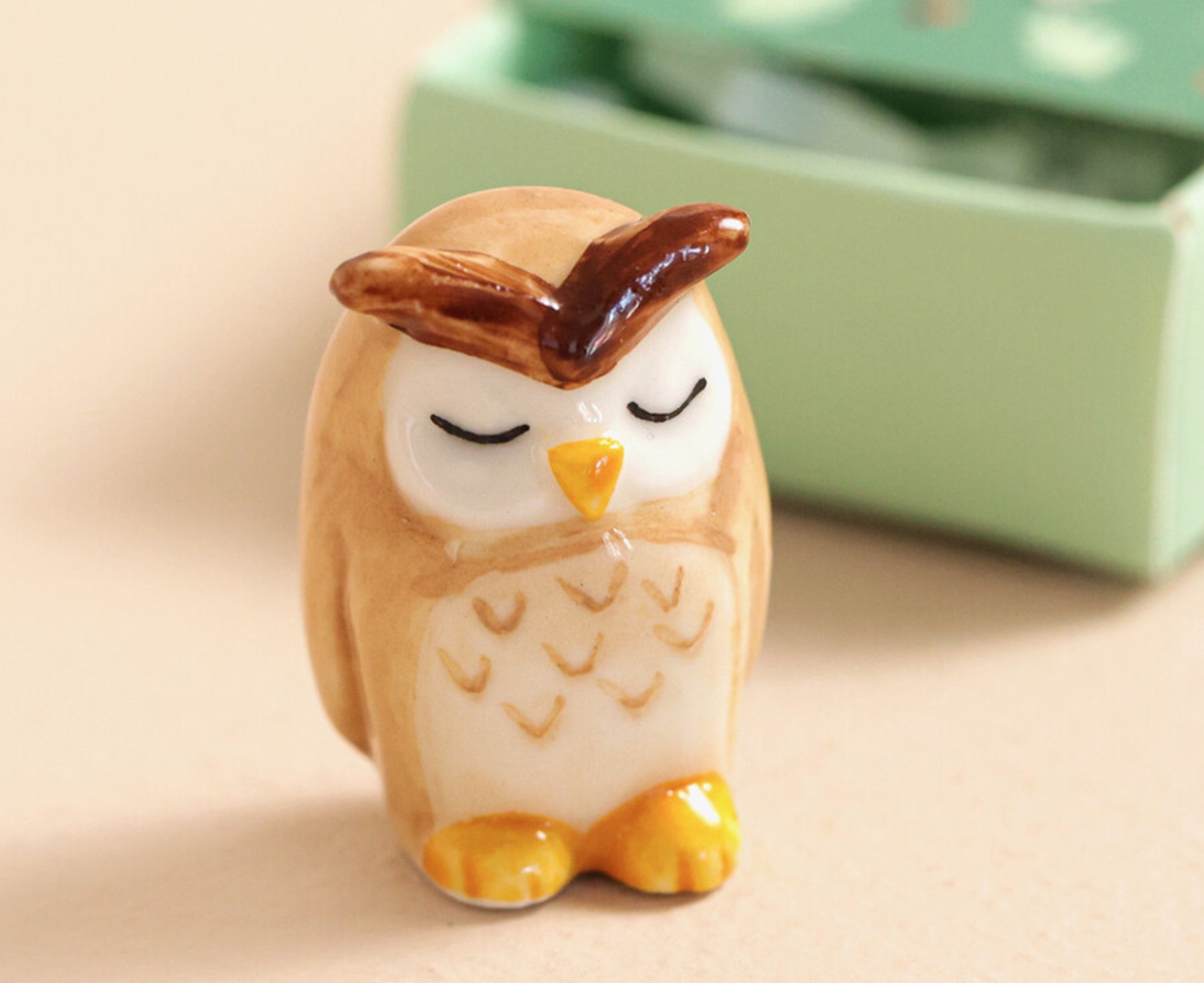 Tiny Ceramic Matchbox Token - Owl - by Lisa Angel