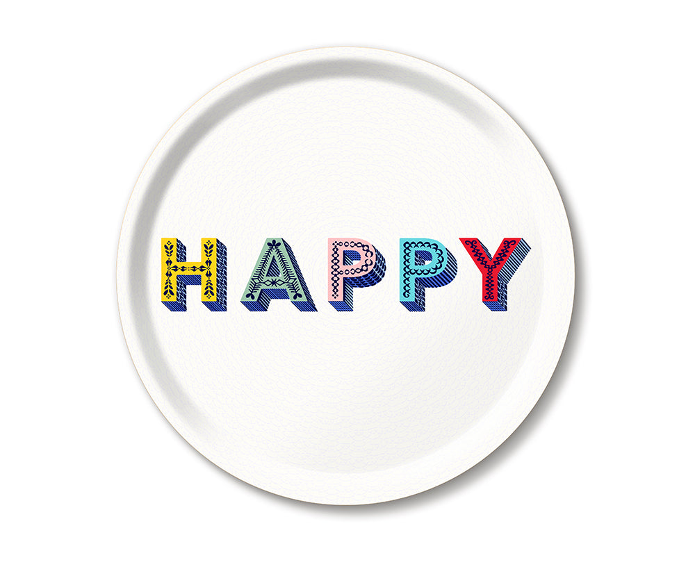 Word Round Tray - Happy Multi - by Jamida