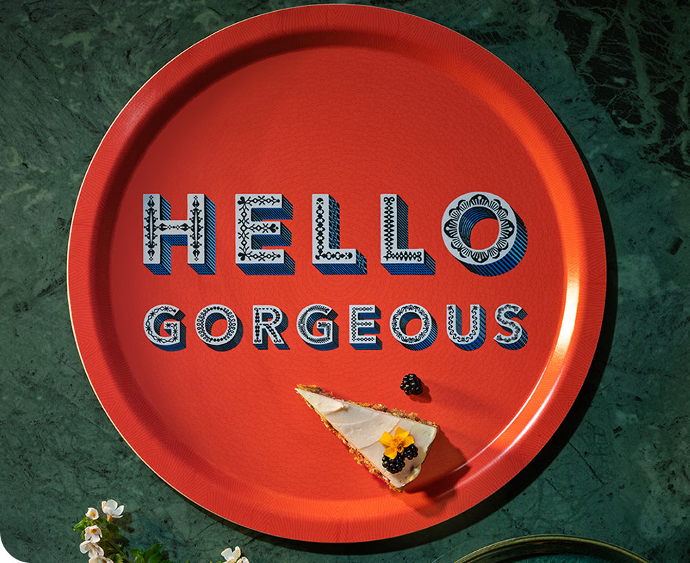 Word Round Tray - Hello Gorgeous - by Jamida