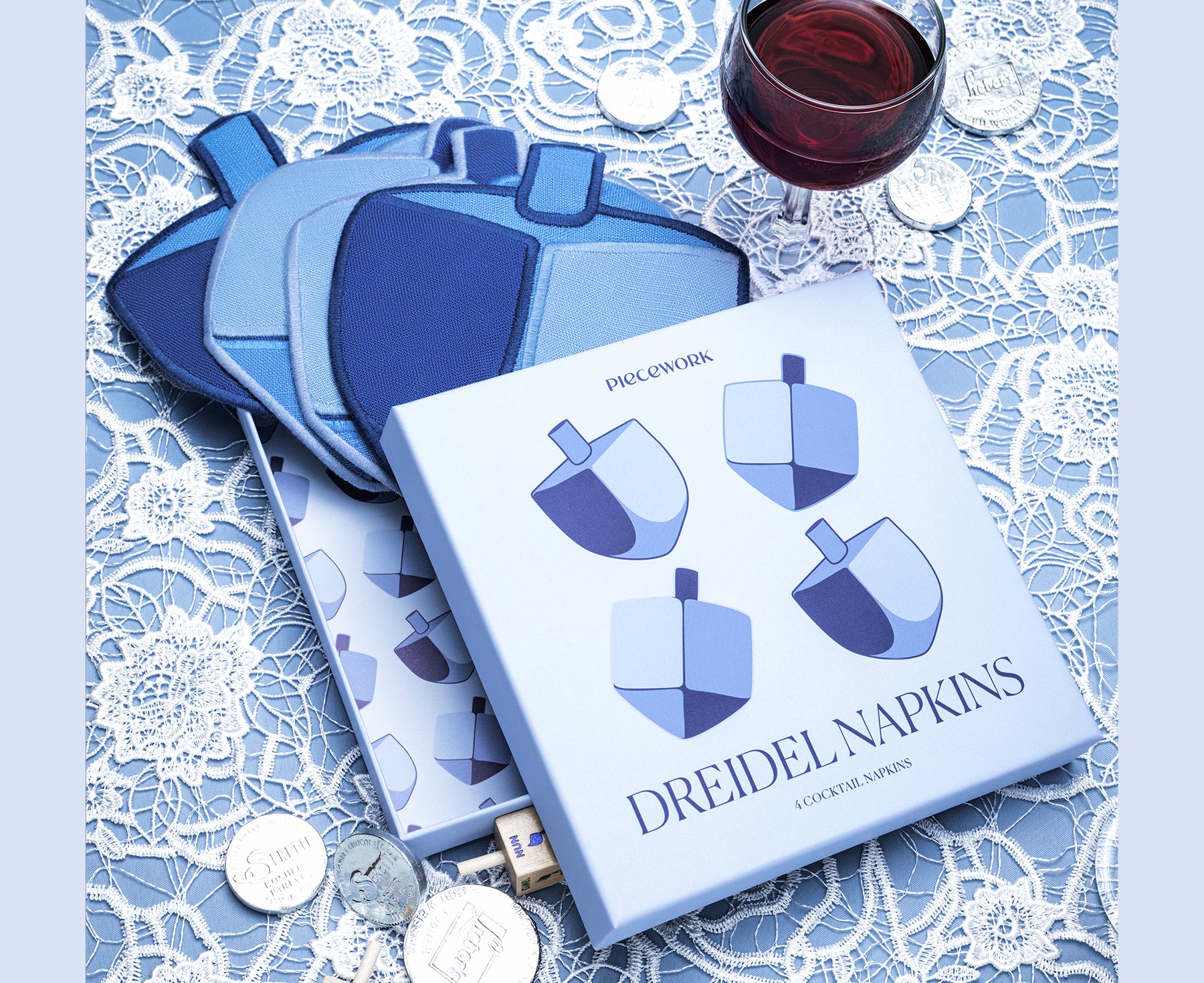 Cocktail Napkin Set - Dreidel - by Piecework